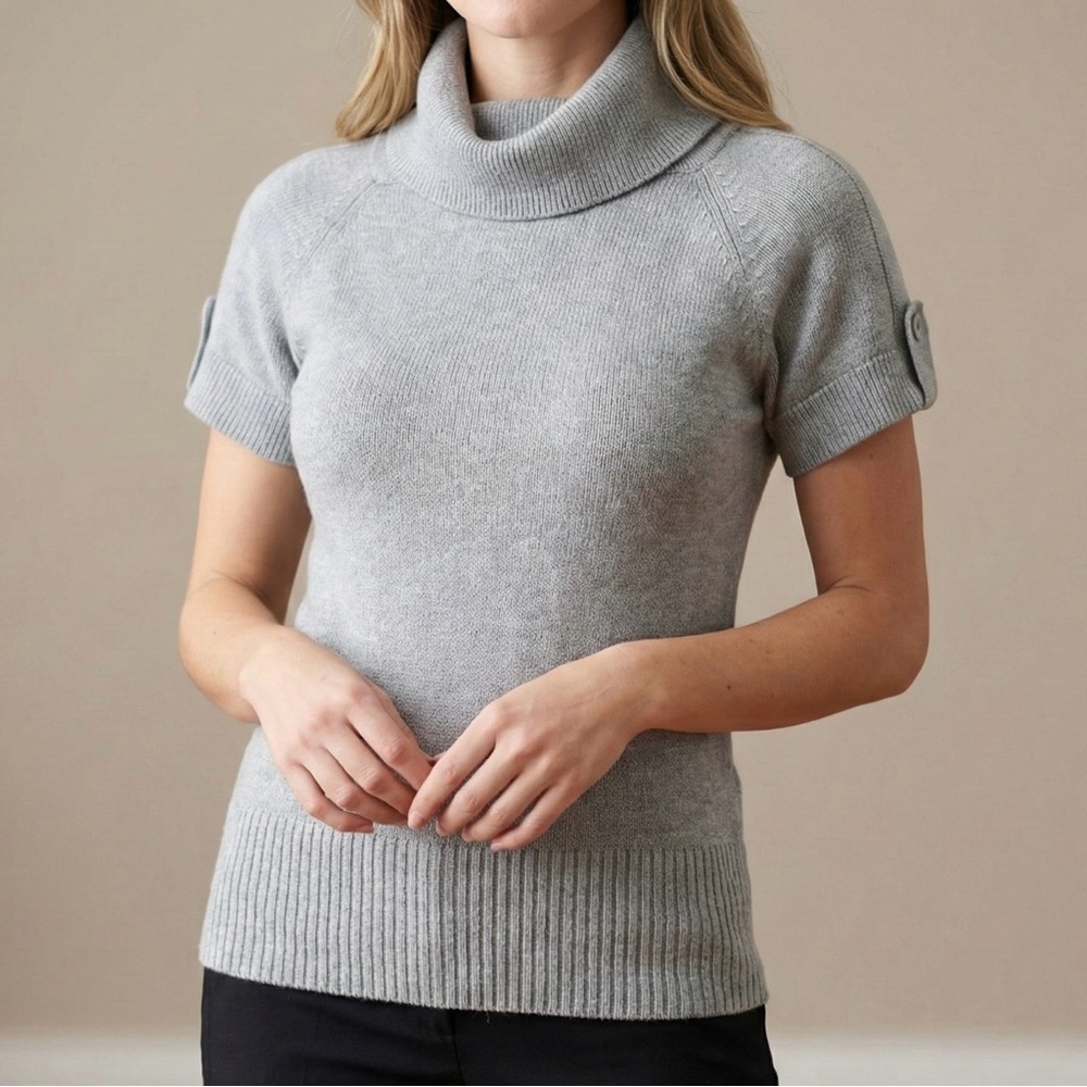 Vintage Wet Seal Gray Cowl Neck Sweater S Y2K 90s Ribbed Short-Sleeve Knit Top